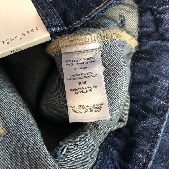 NWT Free Assembly Patch Pocket Jeans Womens Blue Wide Leg Dark Wash Size 16 New - Picture 9 of 13